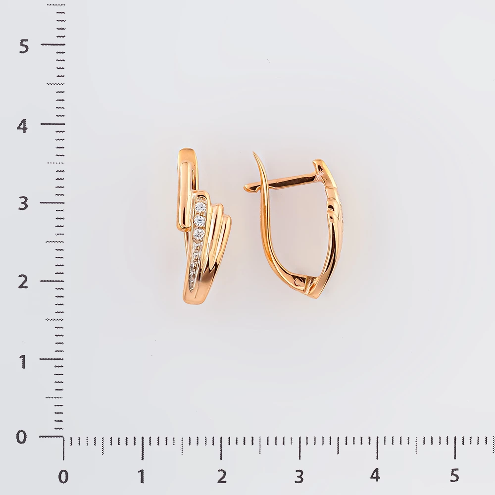 Серьги с фианитом из красного золота 585 пробы