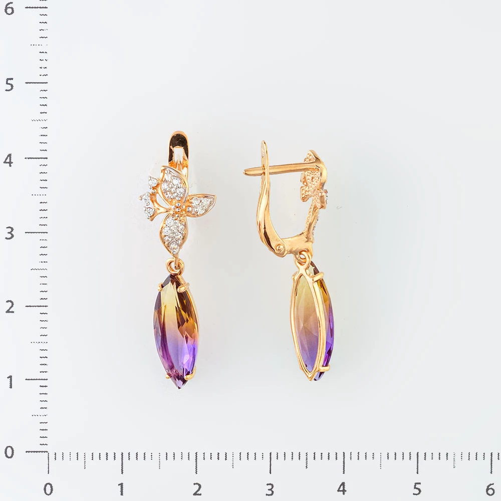 Серьги с аметрином синтетическим из красного золота 585 пробы