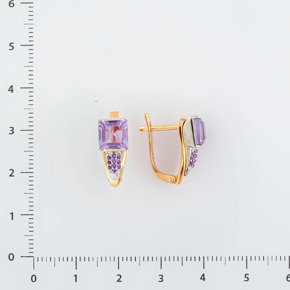 Серьги с аметистом из красного золота 585 пробы