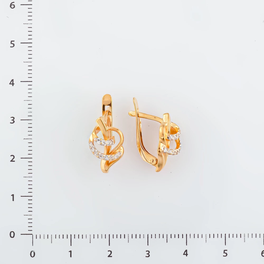 Серьги с фианитом из красного золота 585 пробы