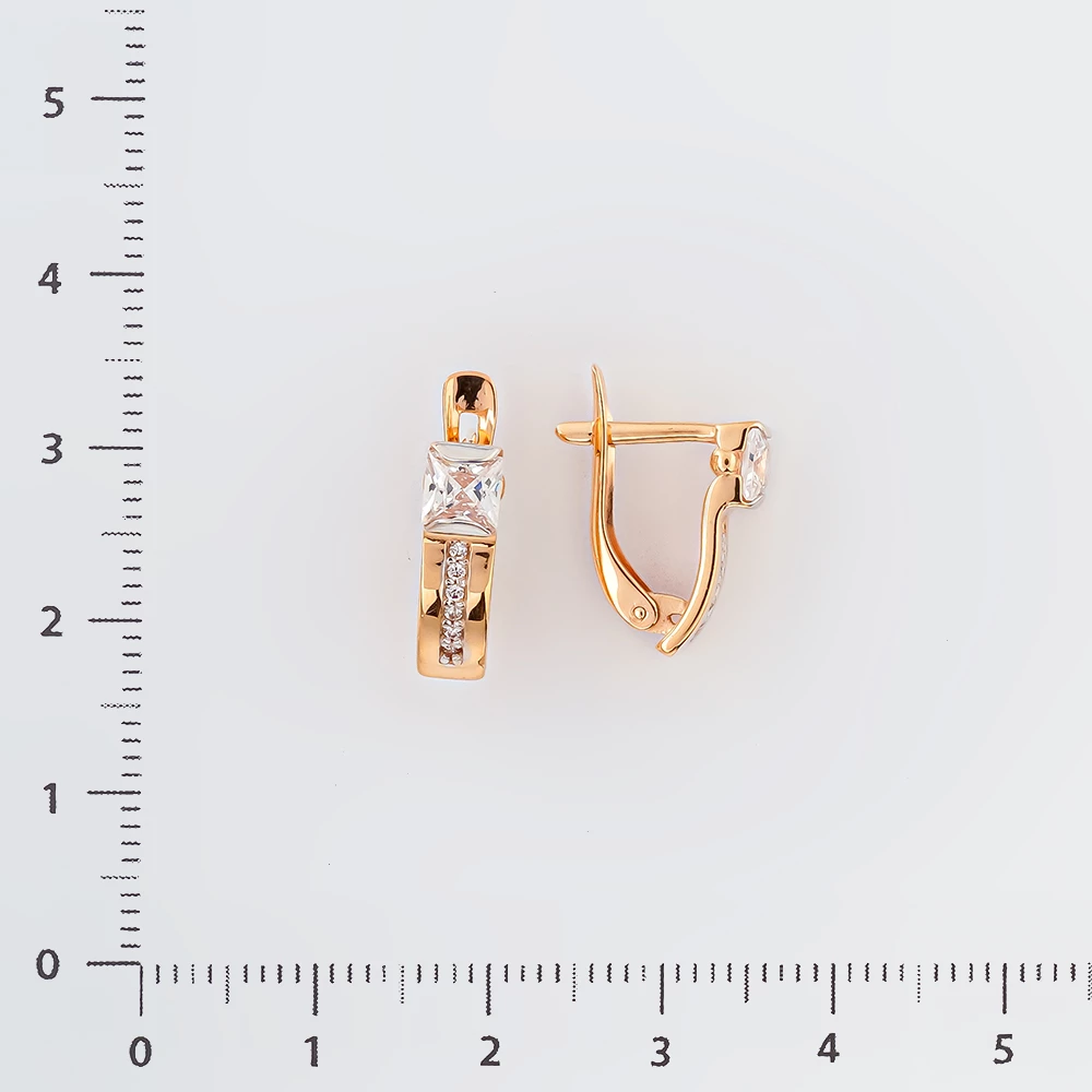 Серьги с фианитом из красного золота 585 пробы