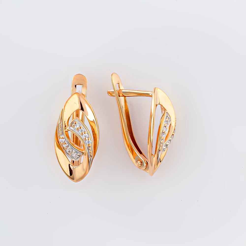 Серьги с фианитом из красного золота 375 пробы