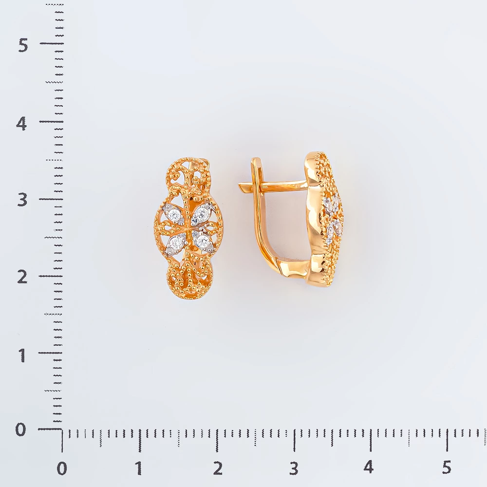 Серьги с фианитом из красного золота 585 пробы