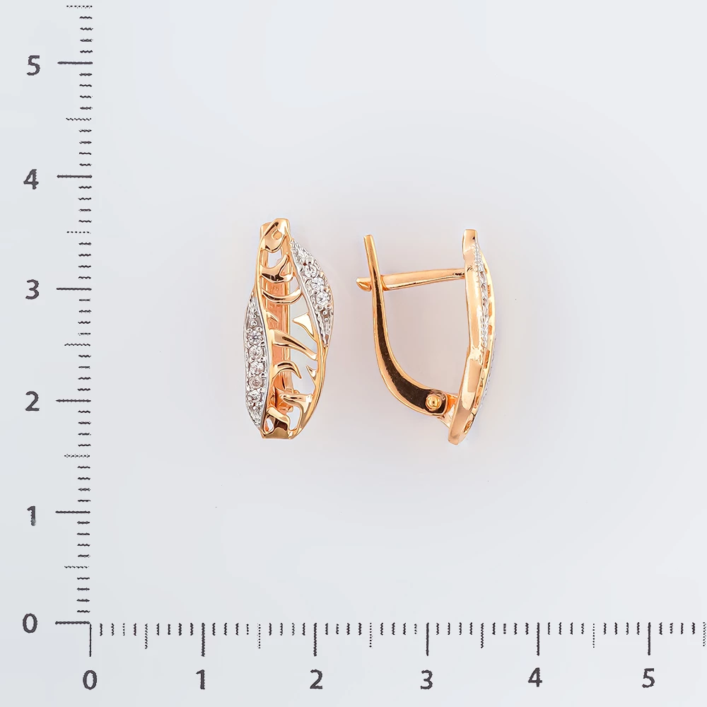 Серьги с фианитом из красного золота 585 пробы