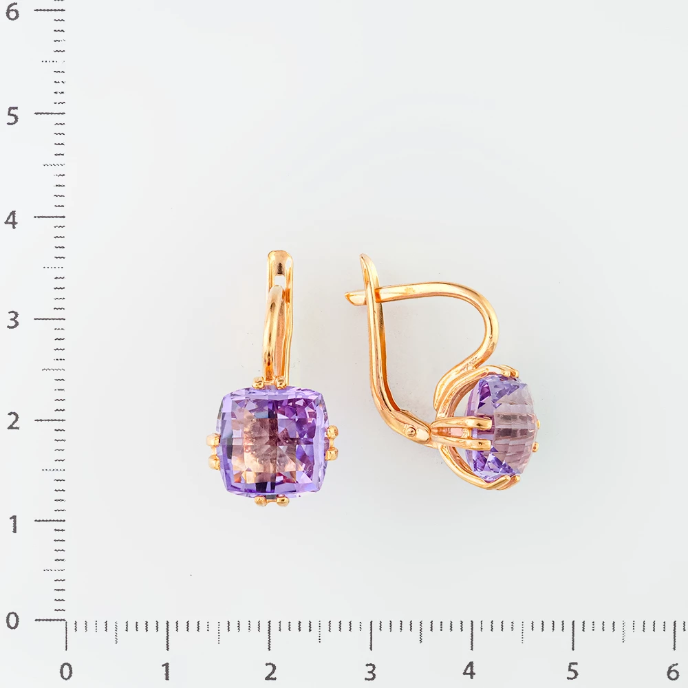 Серьги с аметистом из красного золота 585 пробы