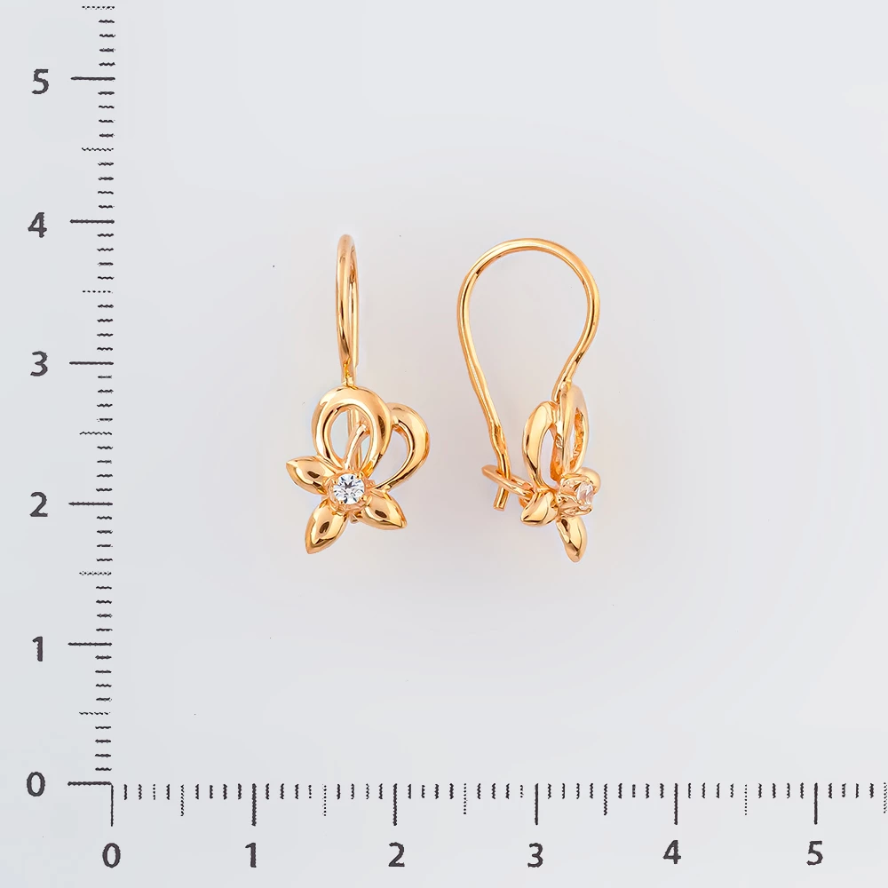 Серьги с фианитом из красного золота 585 пробы