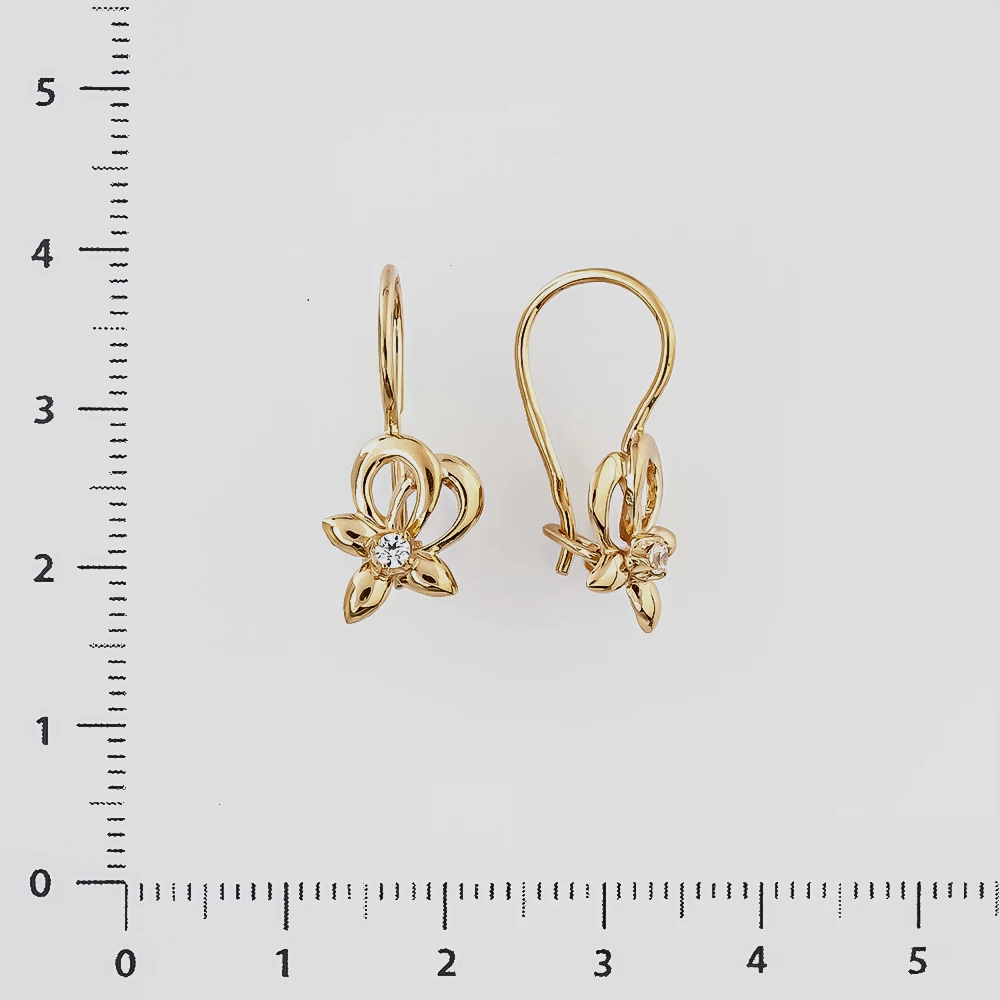 Серьги с фианитом из красного золота 585 пробы