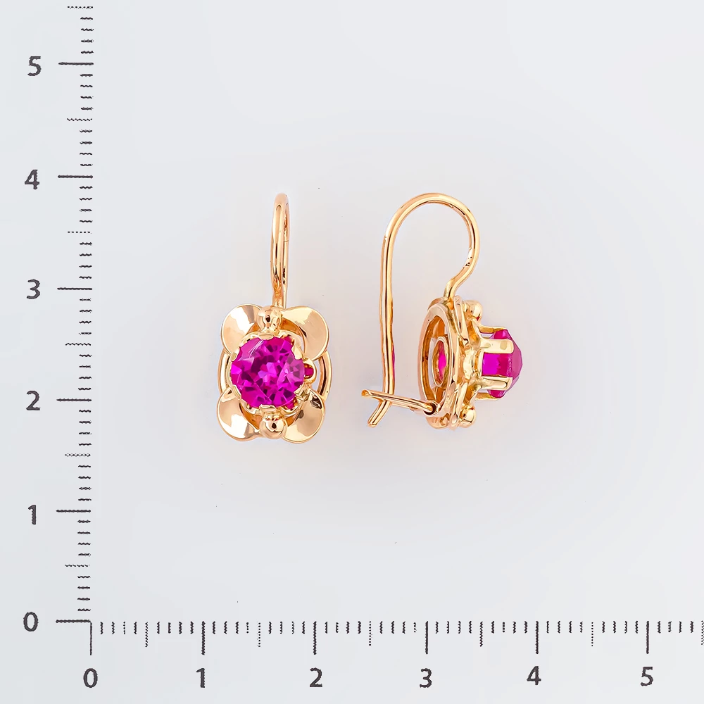 Серьги с фианитом из красного золота 583 пробы