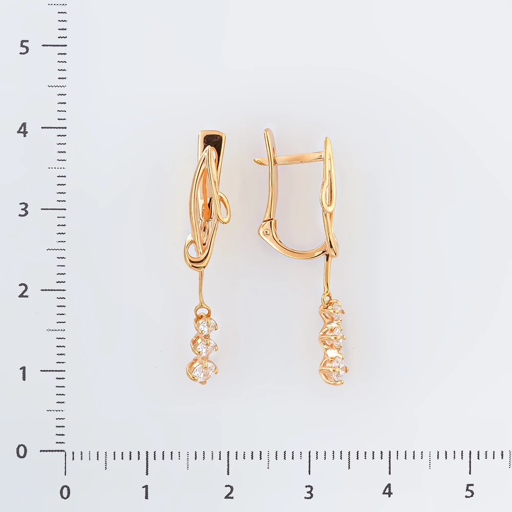 Серьги с фианитом из красного золота 585 пробы