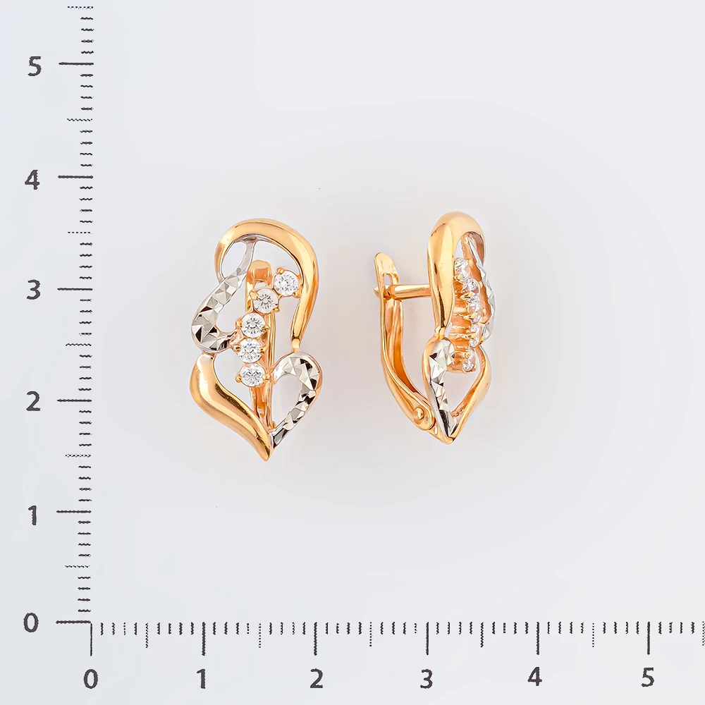 Серьги с фианитом из красного золота 585 пробы