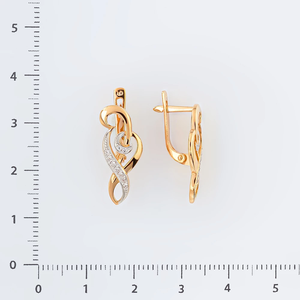 Серьги с фианитом из красного золота 585 пробы