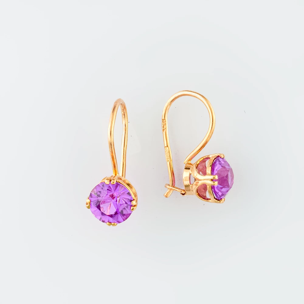 Серьги с фианитом из красного золота 583 пробы