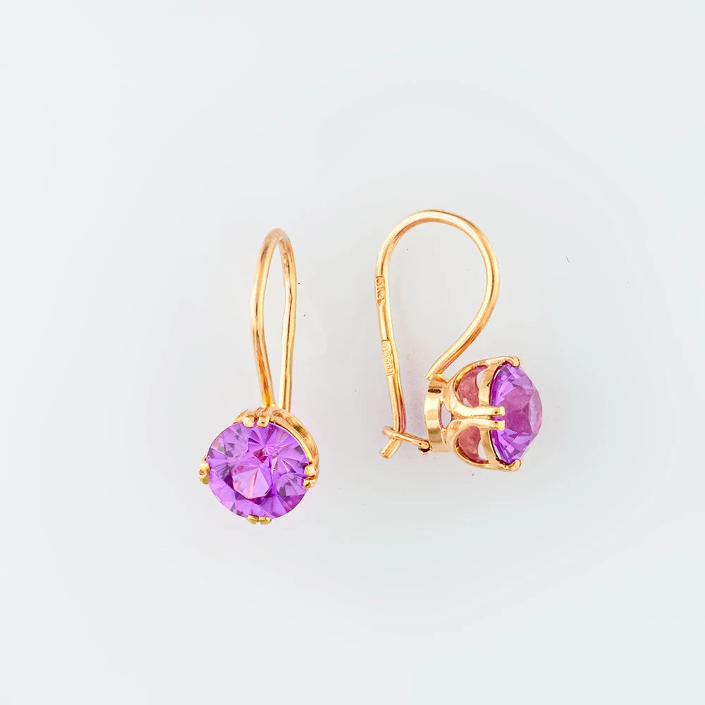 Серьги с фианитом из красного золота 583 пробы