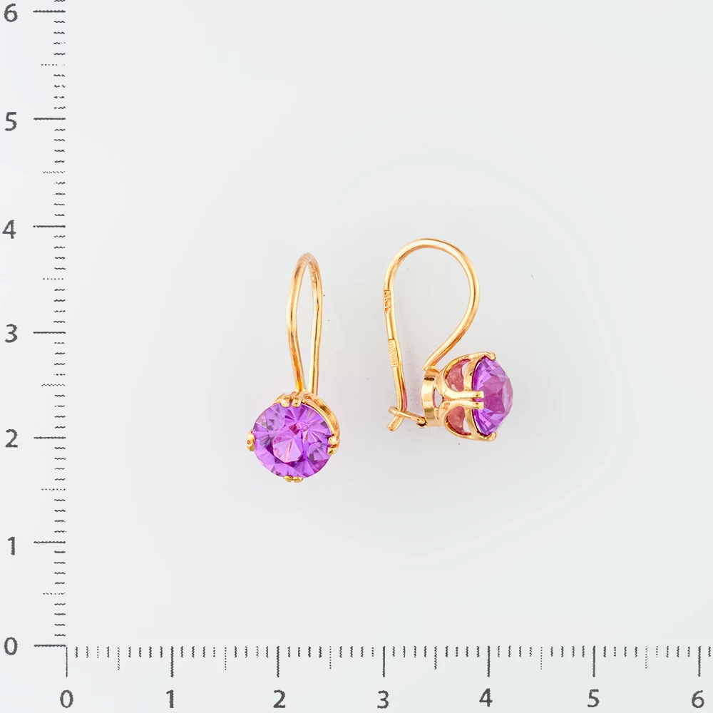 Серьги с фианитом из красного золота 583 пробы