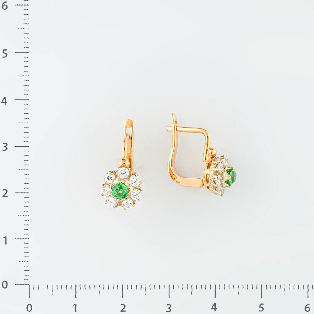Серьги с фианитом из красного золота 585 пробы