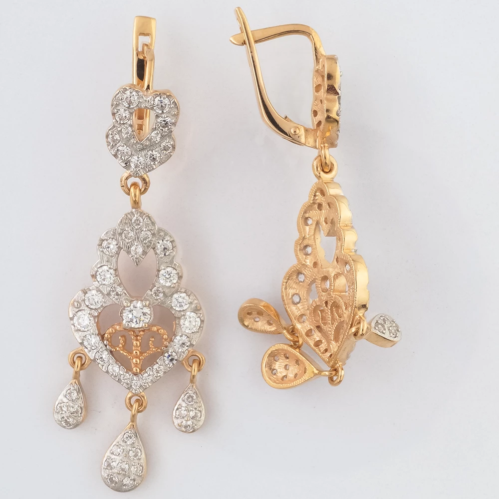 Серьги с фианитом из красного золота 585 пробы