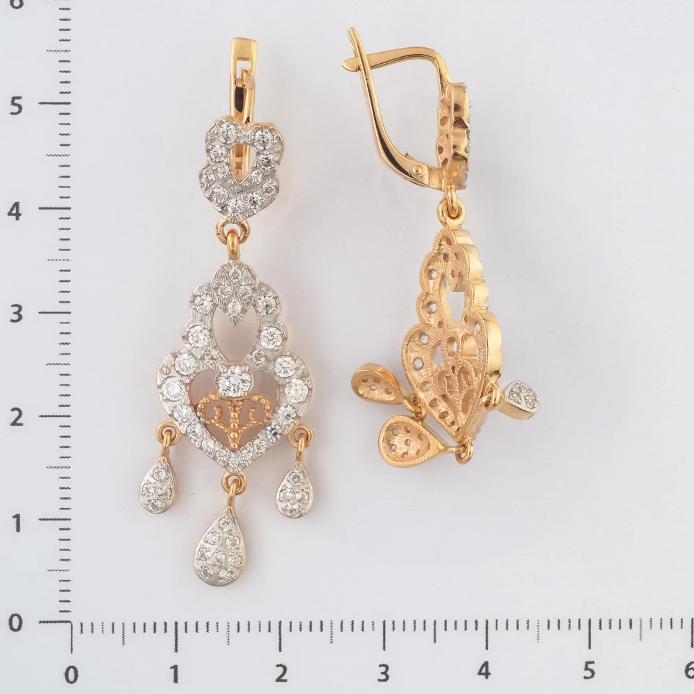 Серьги с фианитом из красного золота 585 пробы