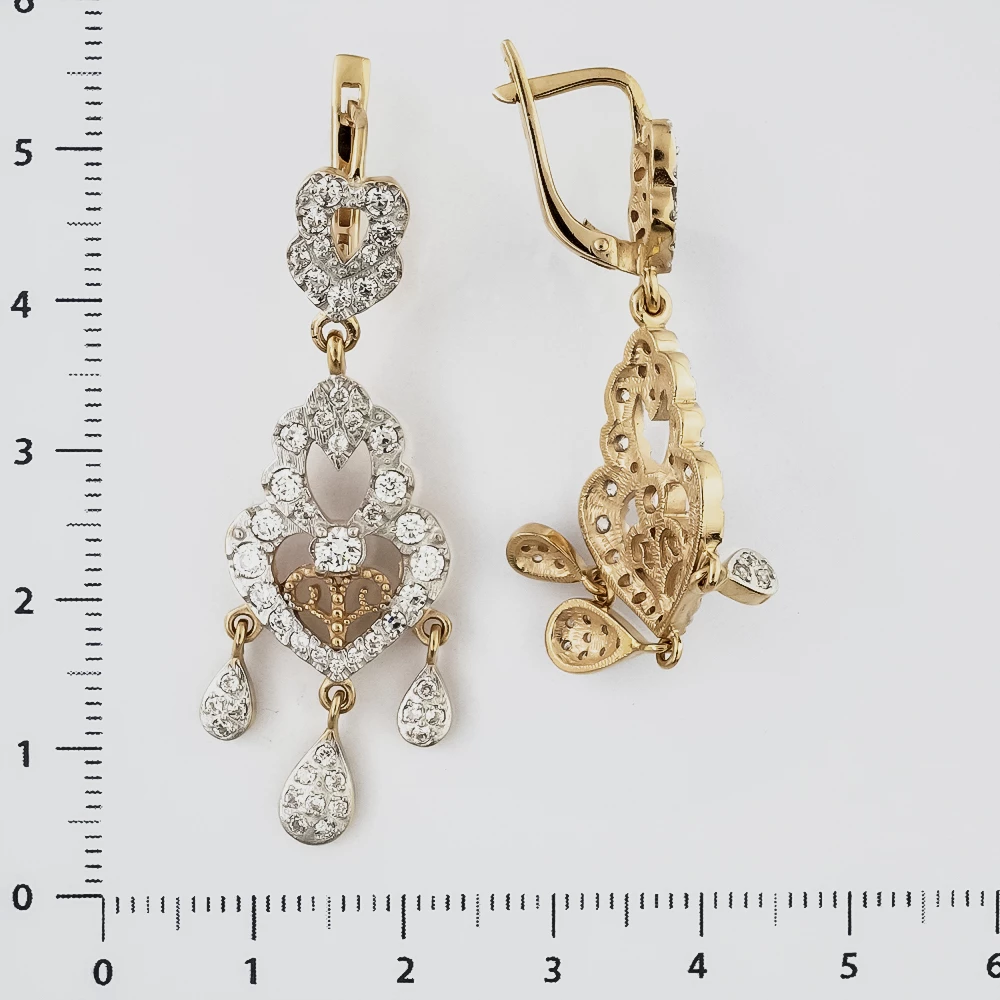 Серьги с фианитом из красного золота 585 пробы