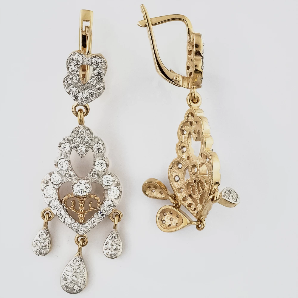 Серьги с фианитом из красного золота 585 пробы