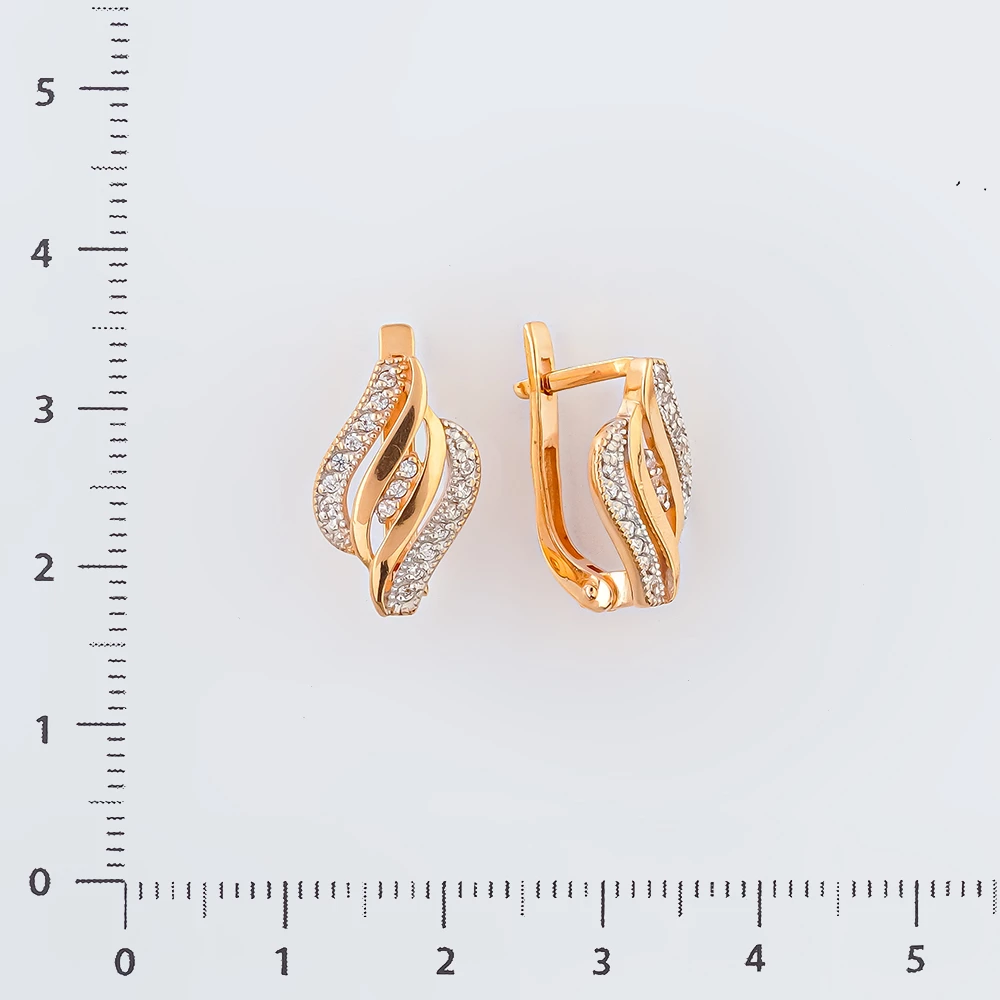 Серьги с фианитом из красного золота 585 пробы
