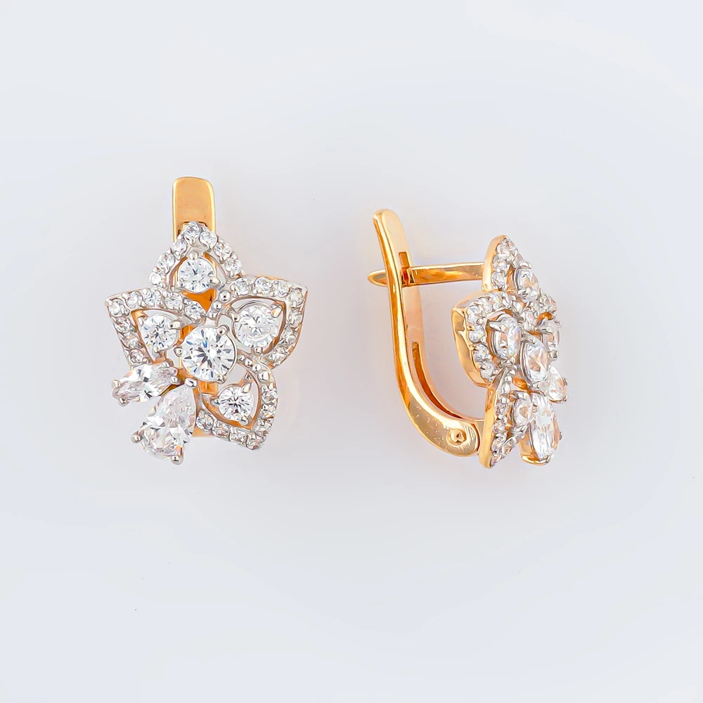 Серьги с фианитом из красного золота 585 пробы