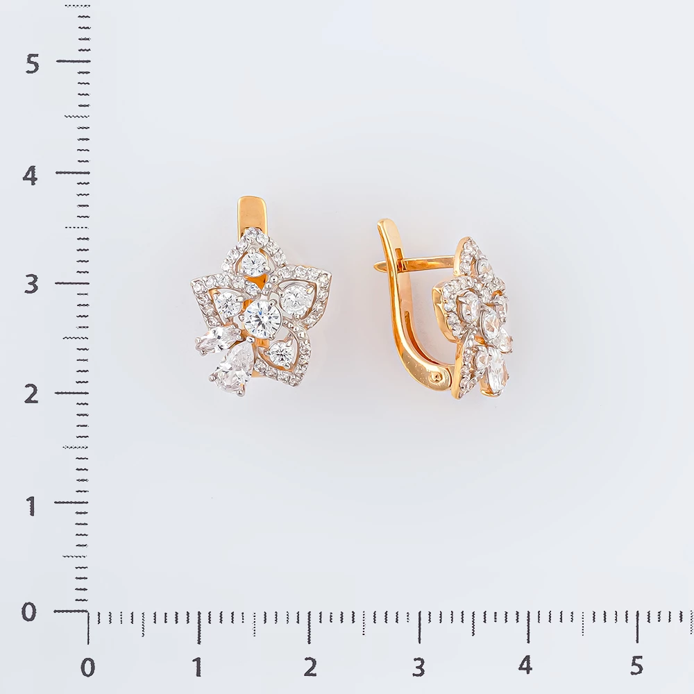 Серьги с фианитом из красного золота 585 пробы