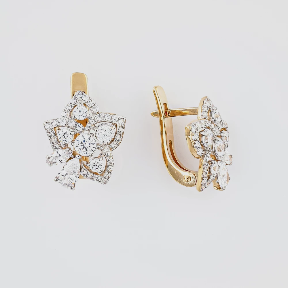 Серьги с фианитом из красного золота 585 пробы