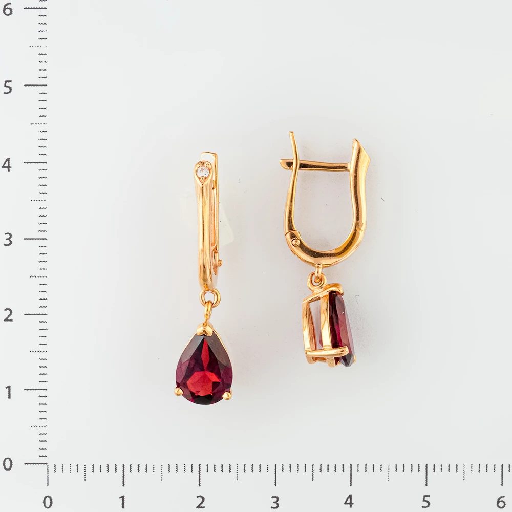 Серьги с гранатом из красного золота 585 пробы