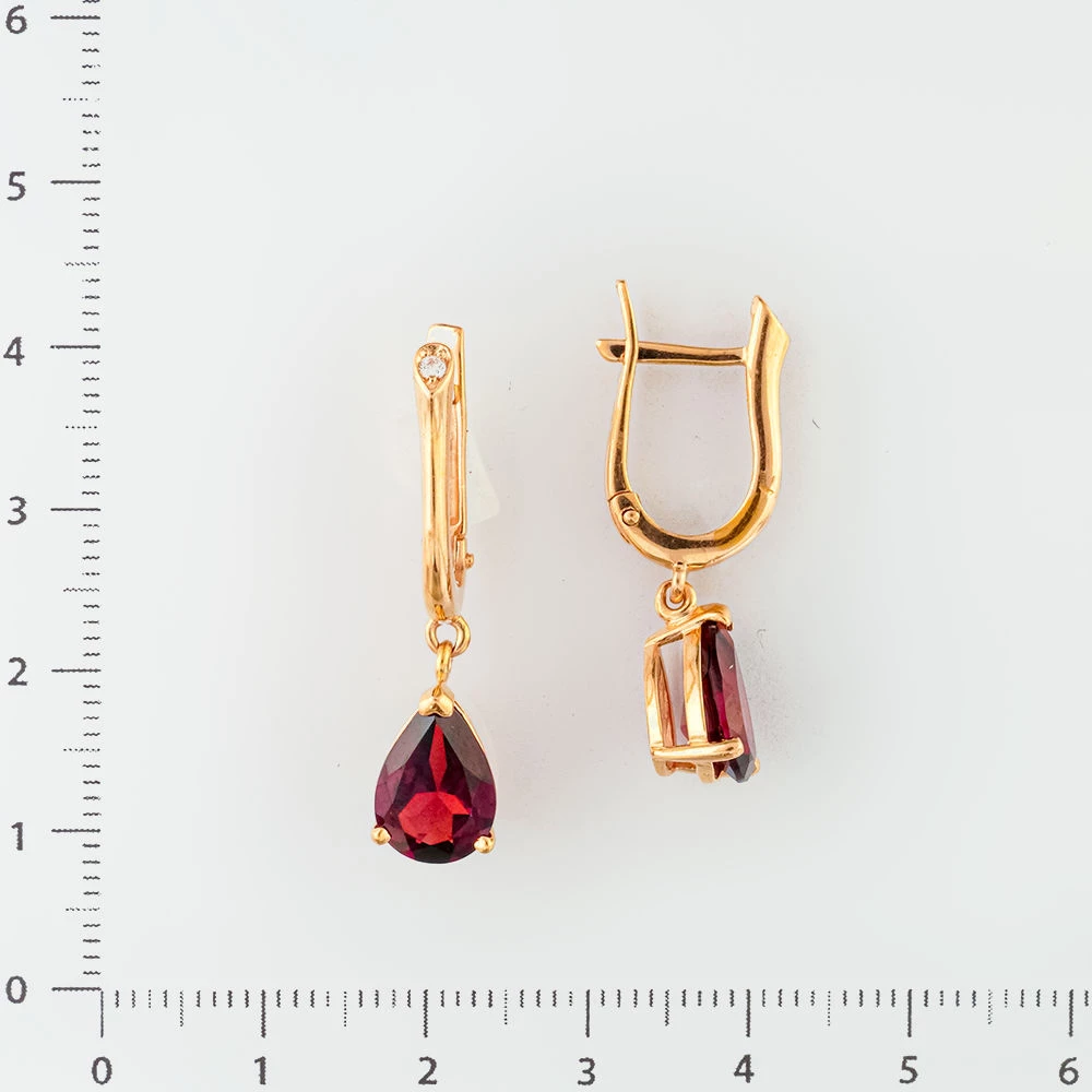 Серьги с гранатом из красного золота 585 пробы