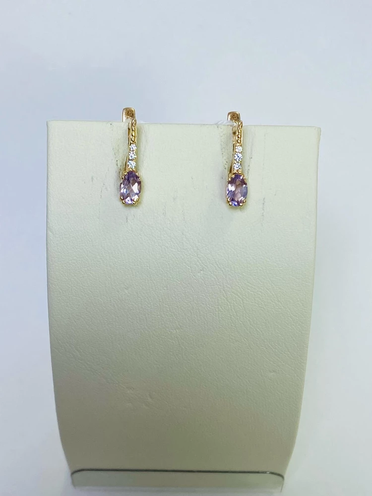 Серьги с аметистом из красного золота 585 пробы