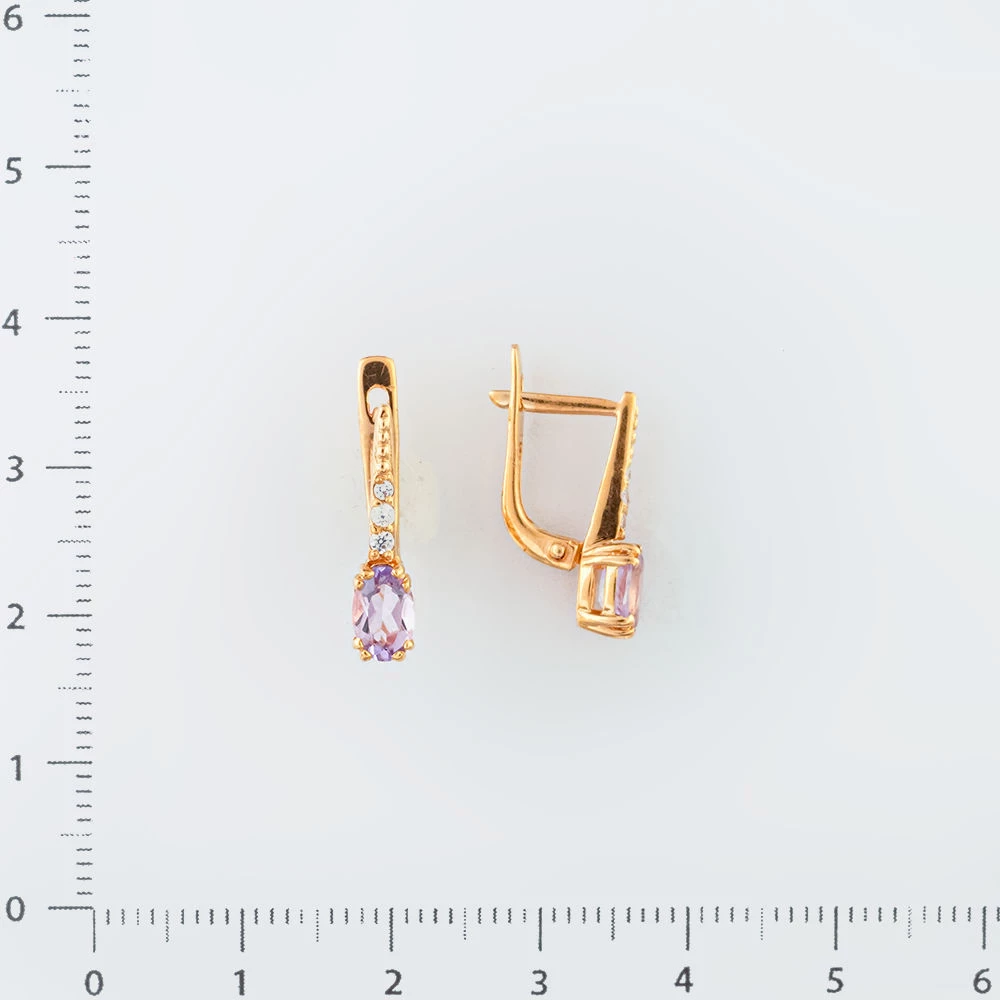 Серьги с аметистом из красного золота 585 пробы
