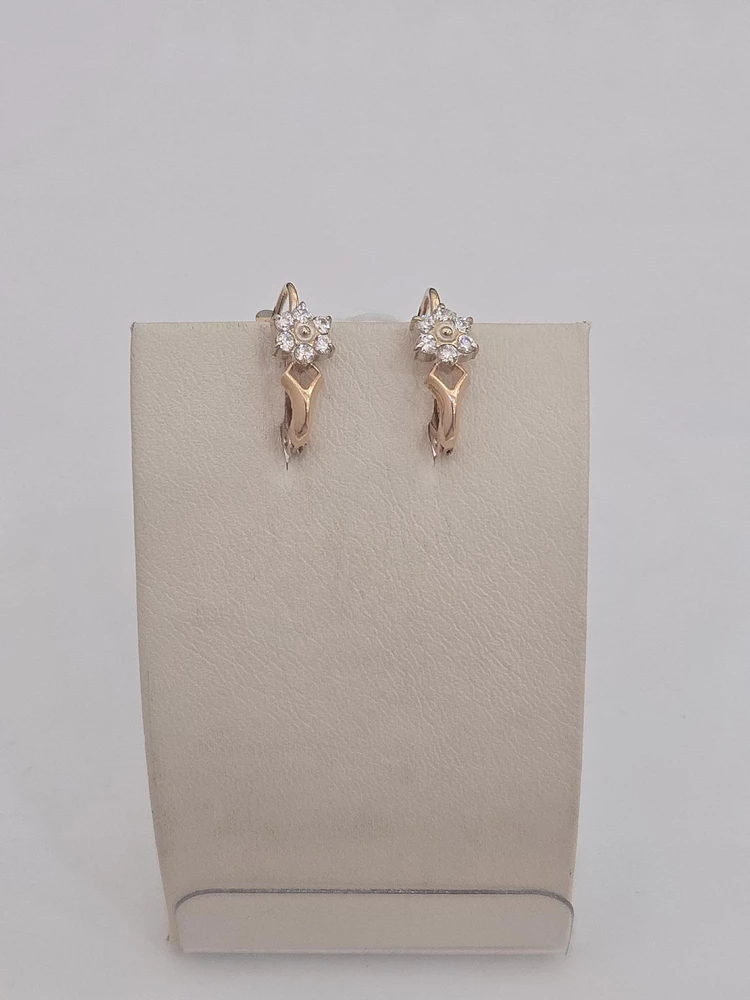 Серьги с фианитом из красного золота 585 пробы