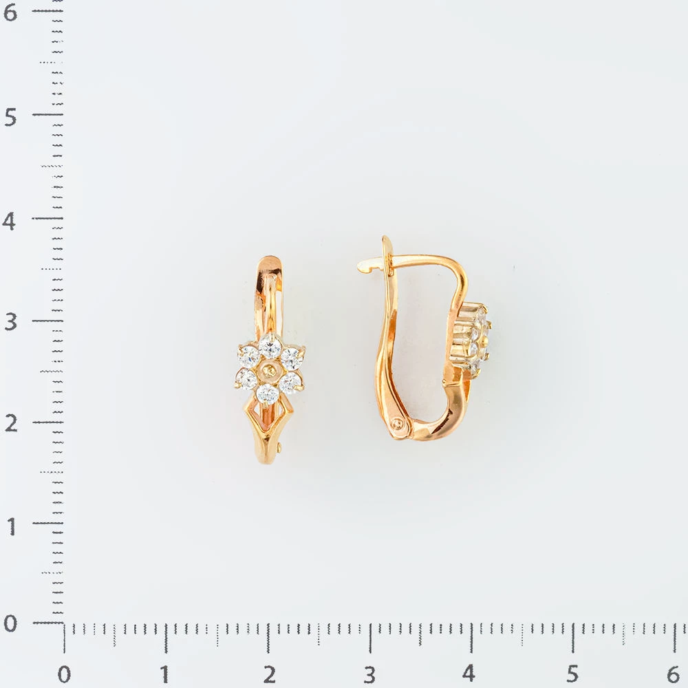Серьги с фианитом из красного золота 585 пробы