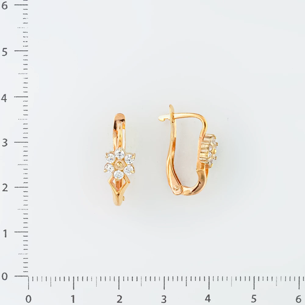 Серьги с фианитом из красного золота 585 пробы