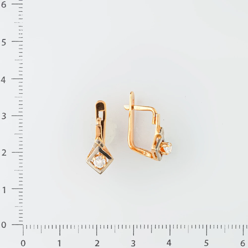 Серьги с фианитом из красного золота 585 пробы