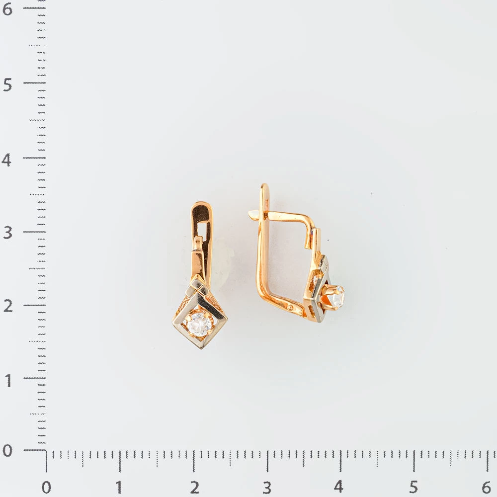 Серьги с фианитом из красного золота 585 пробы