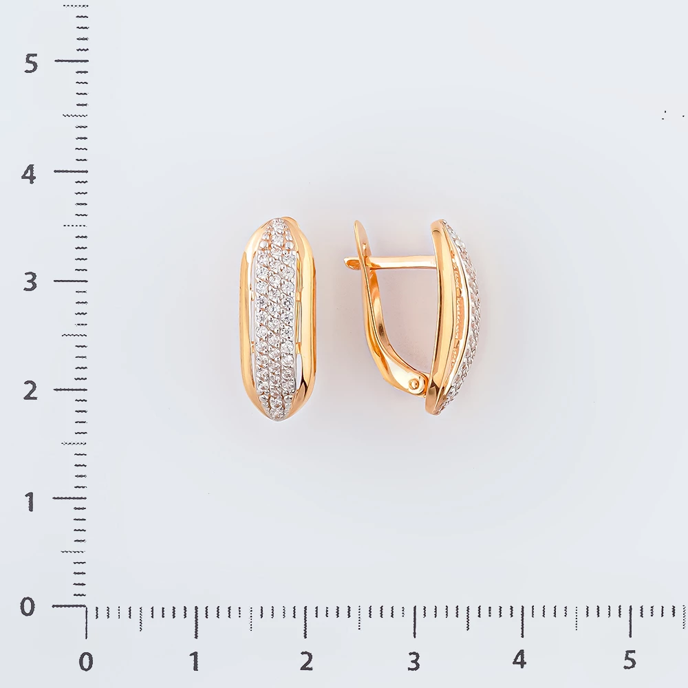 Серьги с фианитом из красного золота 585 пробы