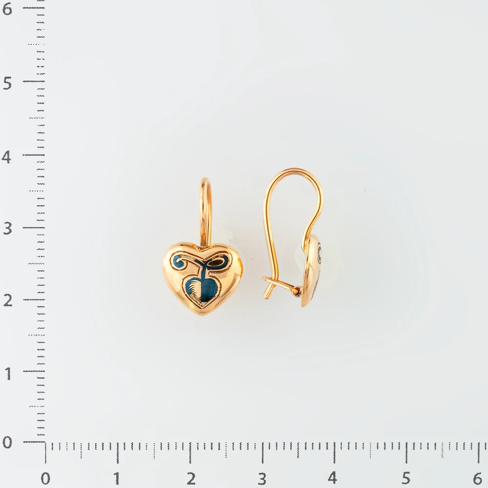 Серьги с эмалью из красного золота 583 пробы
