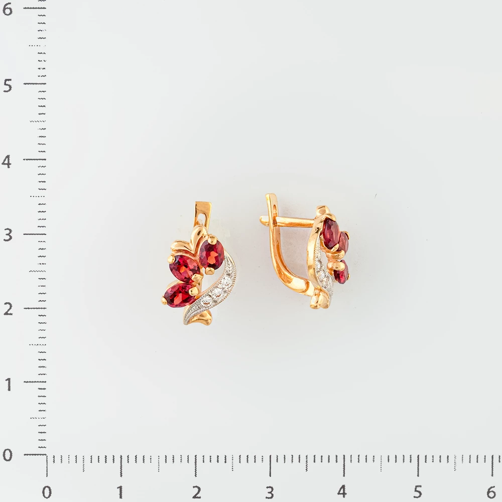 Серьги с гранатом из красного золота 585 пробы