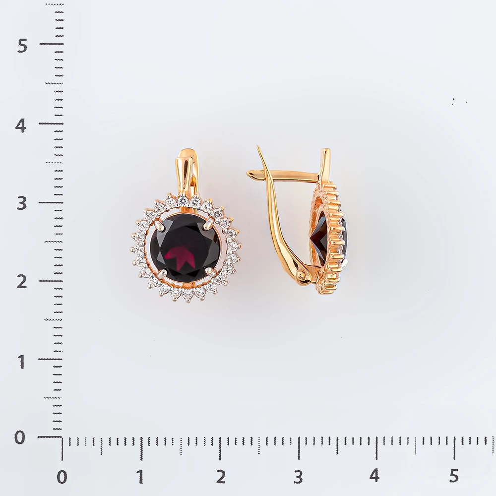 Серьги с гранатом из красного золота 585 пробы