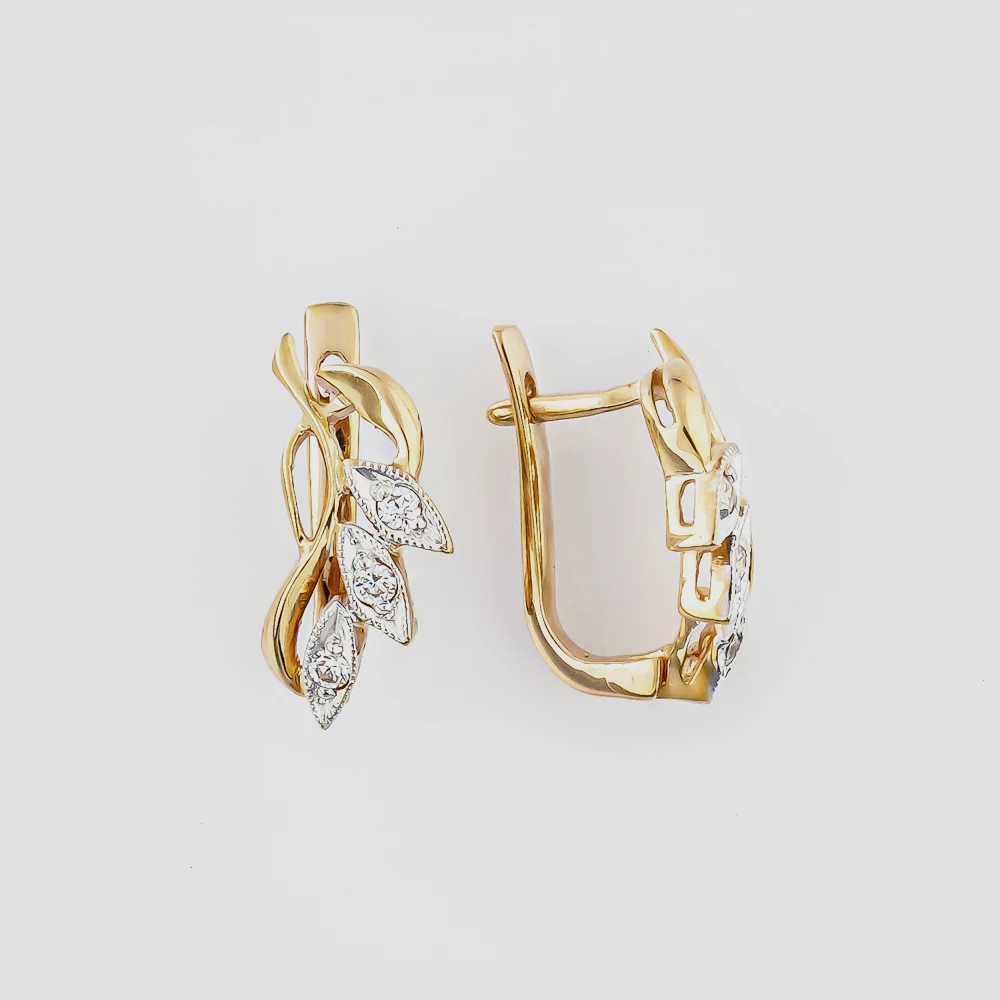Серьги с фианитом из красного золота 585 пробы