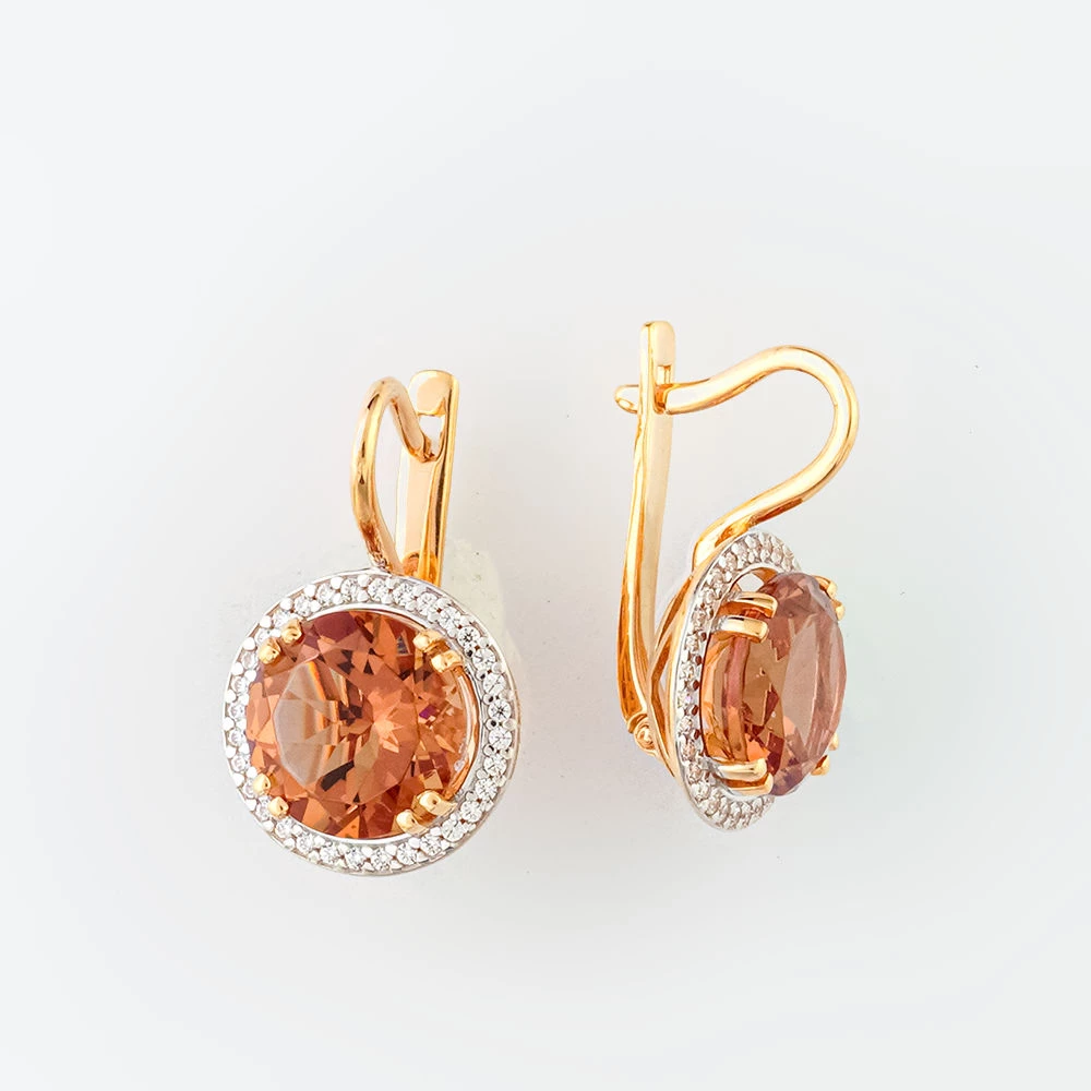 Серьги с ситаллом из красного золота 585 пробы