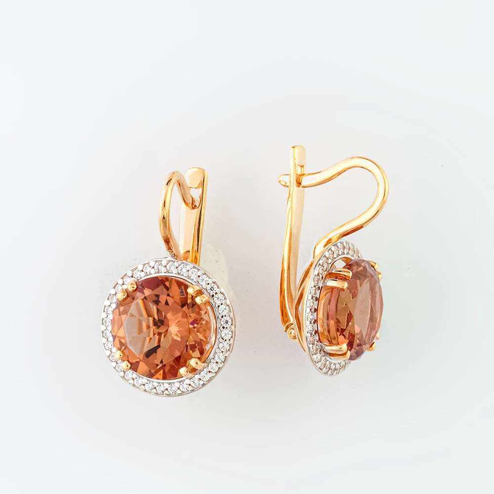 Серьги с ситаллом из красного золота 585 пробы