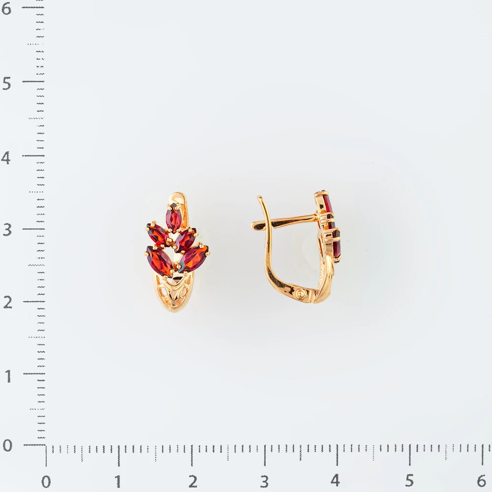 Серьги с гранатом из красного золота 585 пробы