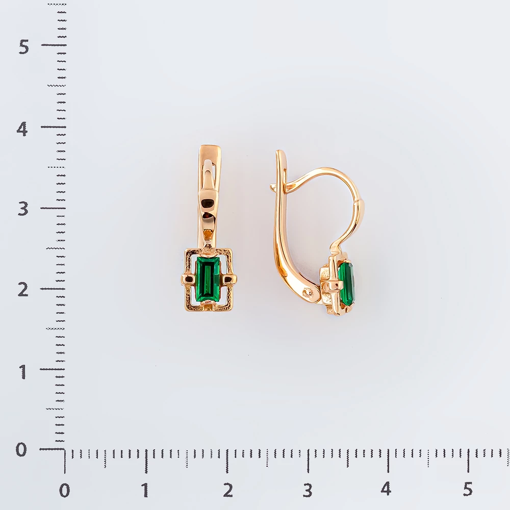 Серьги с изумрудом синтетическим из красного золота 585 пробы