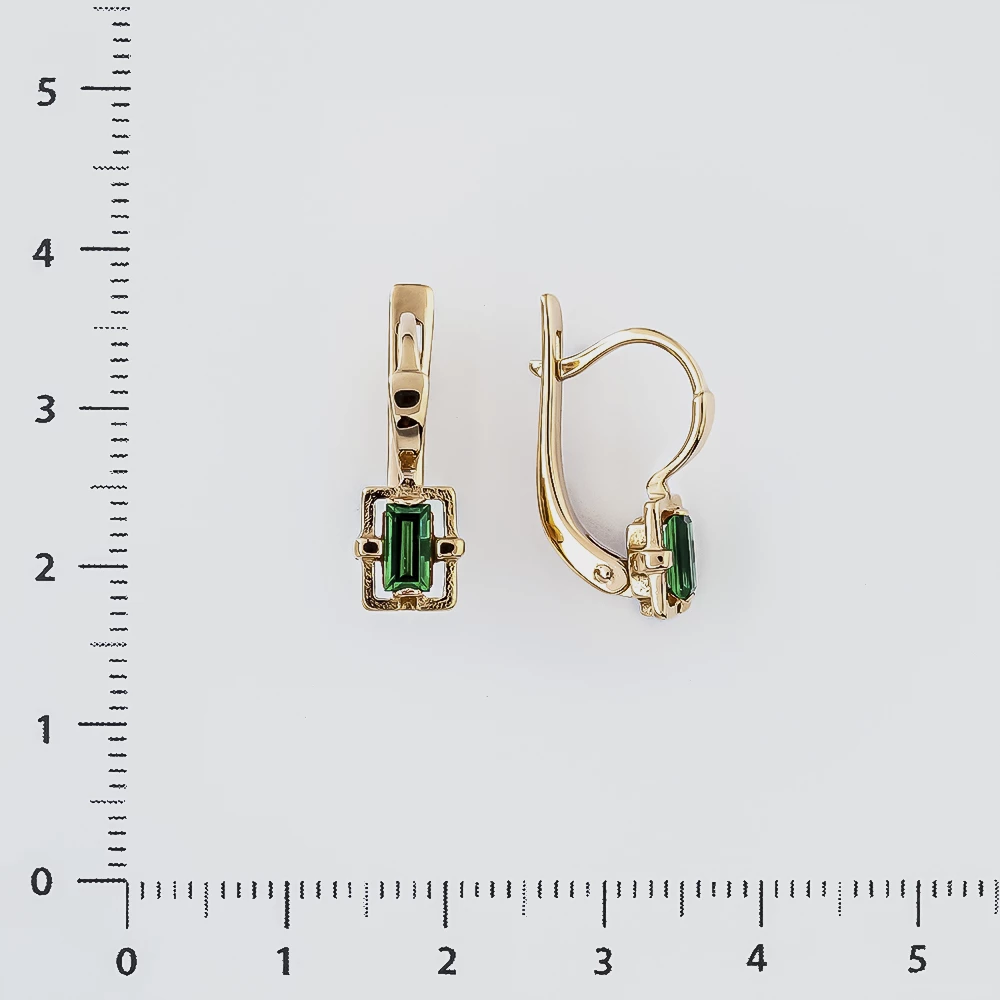 Серьги с изумрудом синтетическим из красного золота 585 пробы