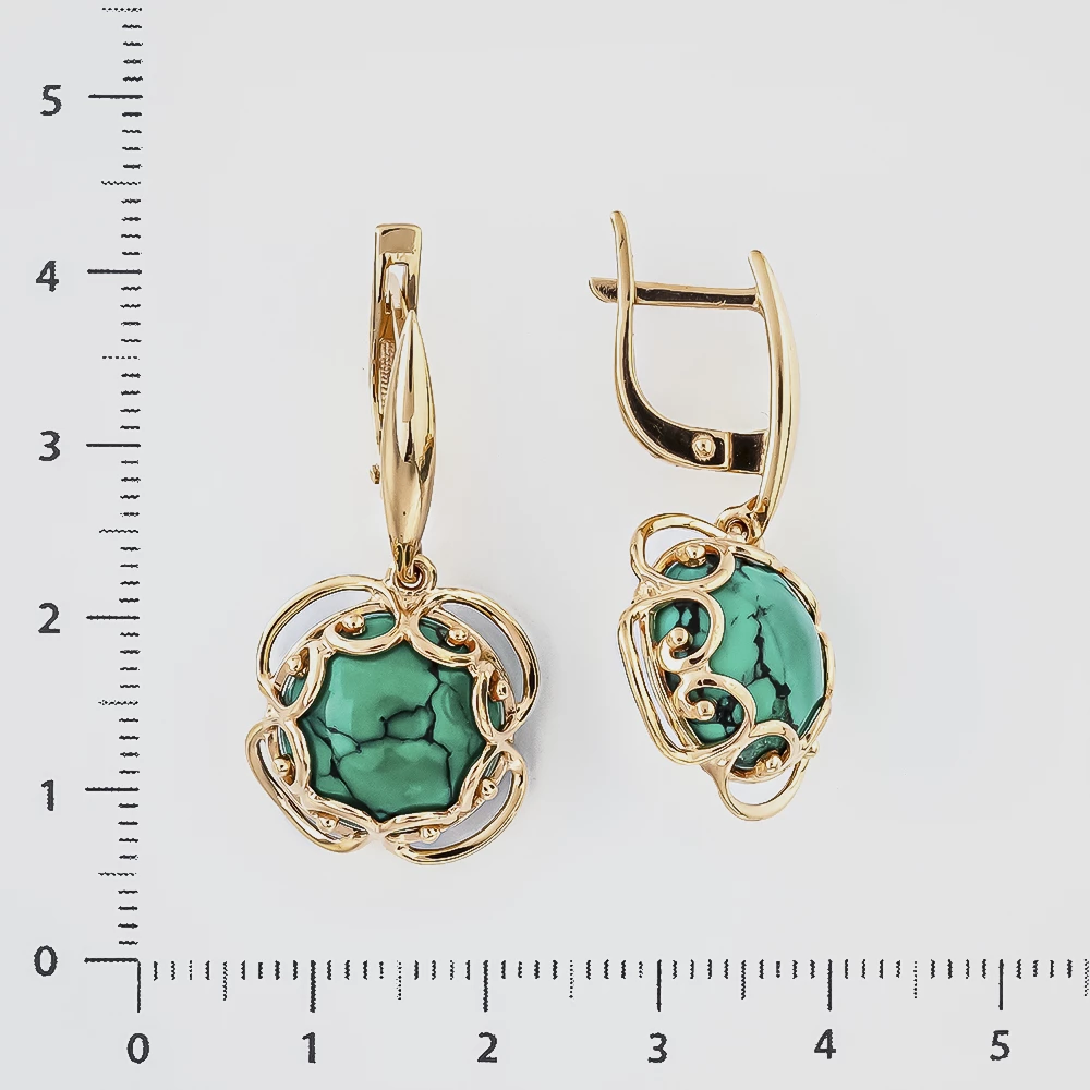 Серьги с бирюзой синтетической из красного золота 585 пробы