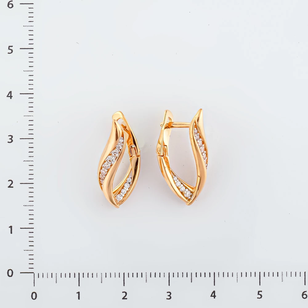Серьги с фианитом из красного золота 585 пробы