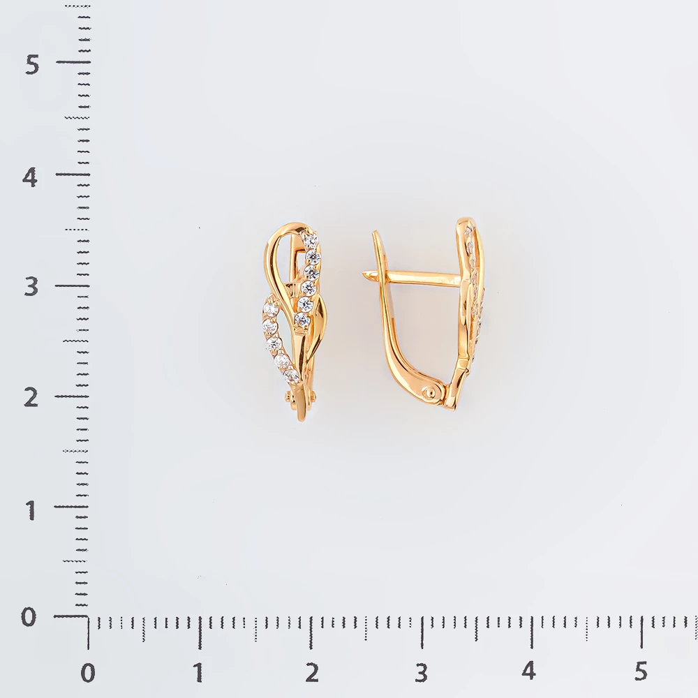 Серьги с фианитом из красного золота 585 пробы
