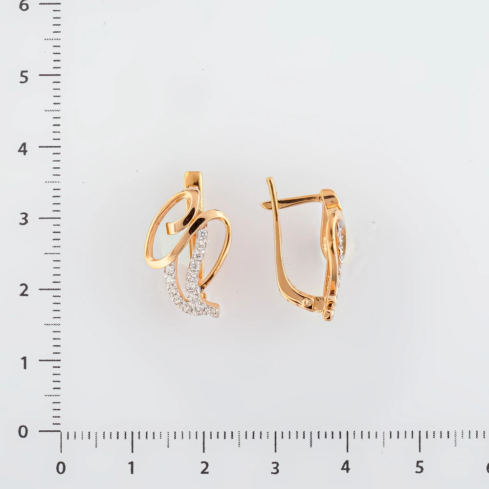 Серьги с фианитом из красного золота 585 пробы